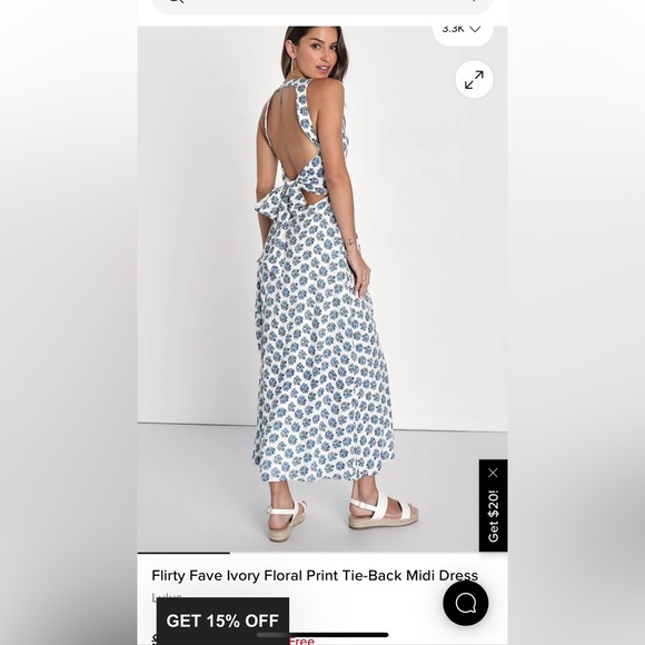Lulus Flirty Fave Ivory Floral Print Tie-Back Midi Dress - Picture 5 of 13
